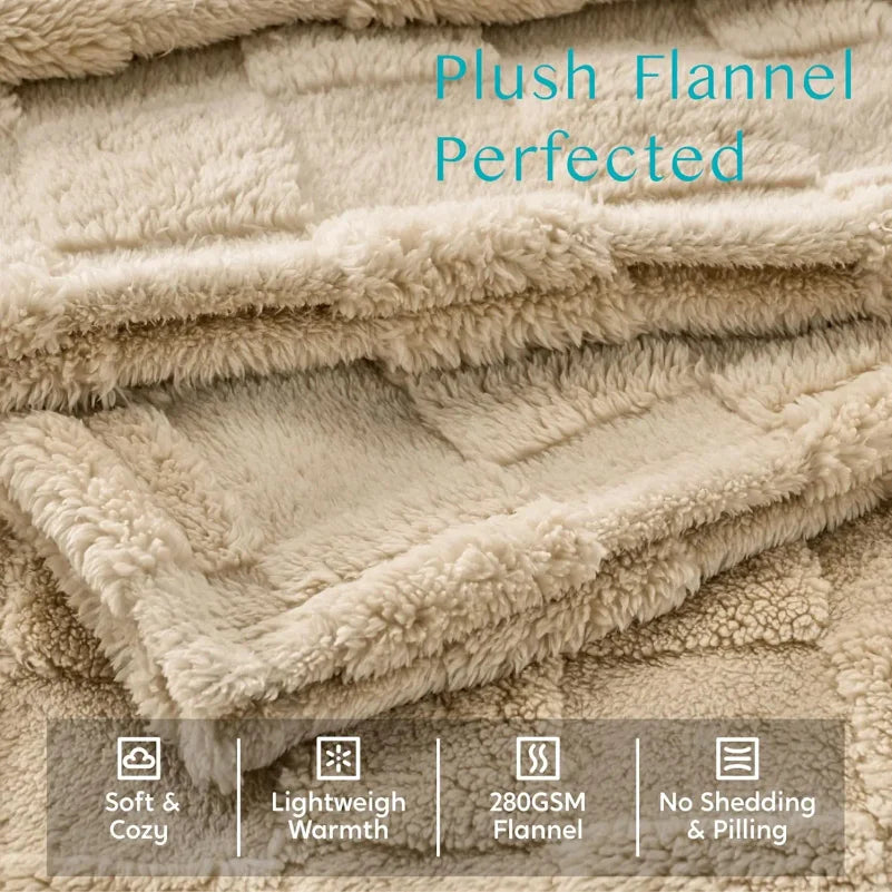 Super Soft Khaki Flannel Fleece Throw Blanket Buffalo Checkered Plaid Lightweight Warm Couch Bed Blanket All Season Christmas Ho
