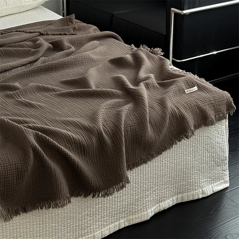 1pc Blanket 100% Cotton Sofa Towel Tassels Bed Linen Solid Color Shawl manta Skin-friendly Plaid Home Blankets