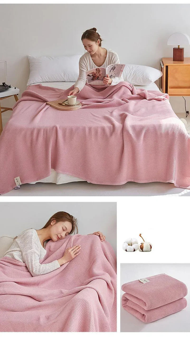 Solid Cotton Blanket for Bed Waffle Plaid Bedspread for Single Queen King Bed Sofa Blankets Throw Sofa Cover Sheet Summer Quilt