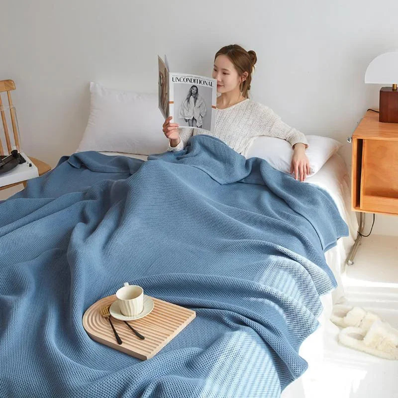 Solid Cotton Blanket for Bed Waffle Plaid Bedspread for Single Queen King Bed Sofa Blankets Throw Sofa Cover Sheet Summer Quilt
