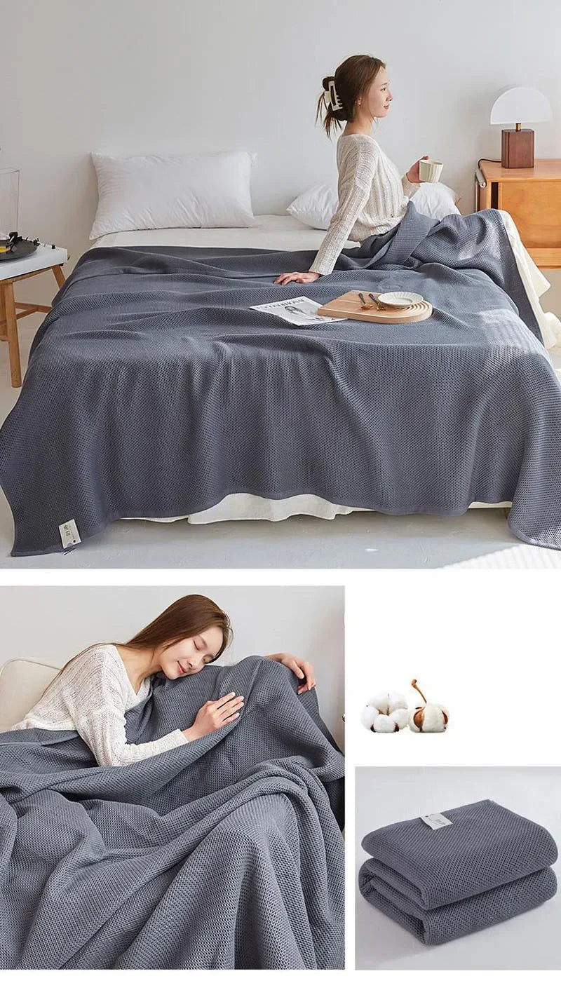 Solid Cotton Blanket for Bed Waffle Plaid Bedspread for Single Queen King Bed Sofa Blankets Throw Sofa Cover Sheet Summer Quilt