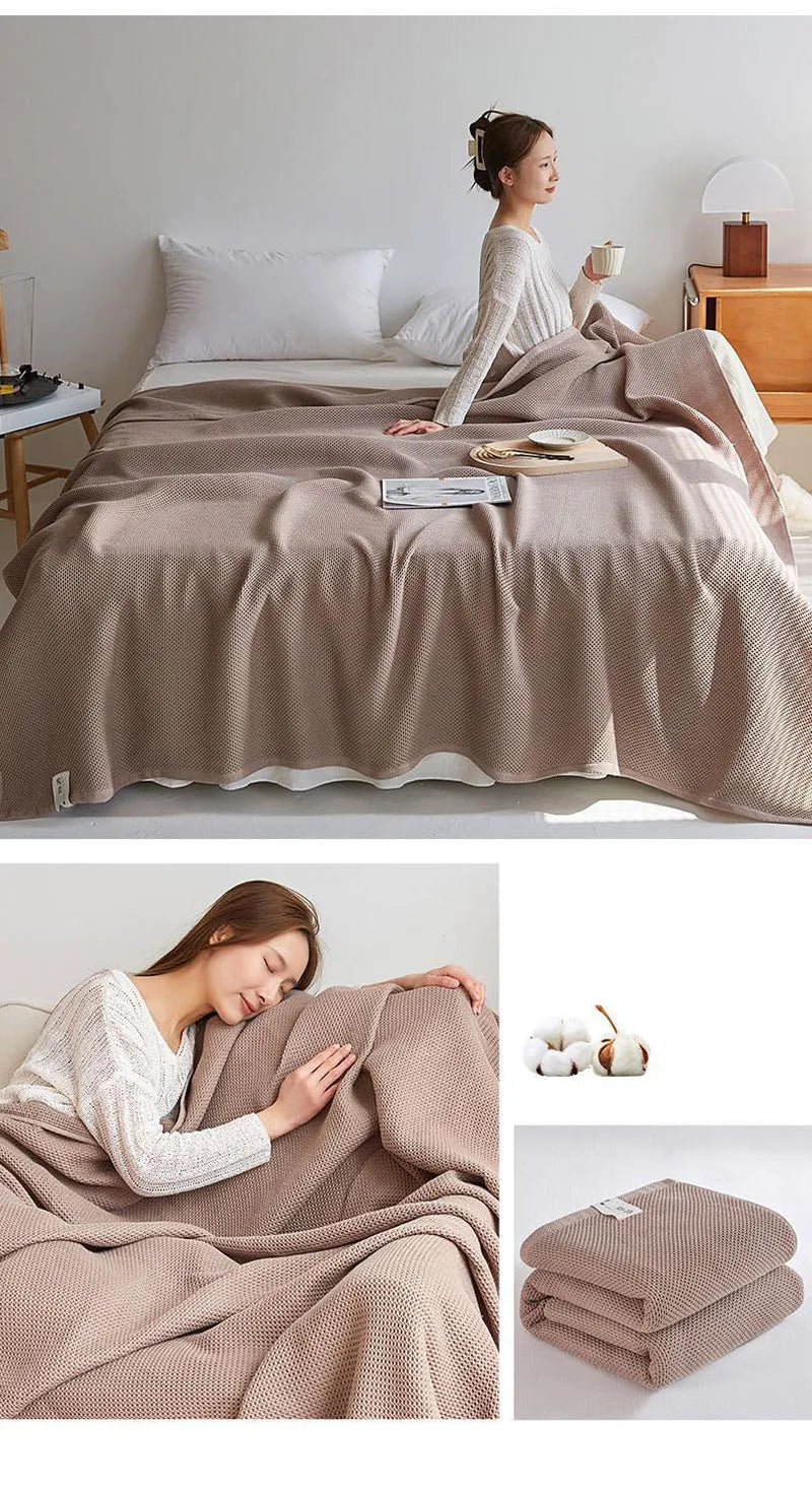 Solid Cotton Blanket for Bed Waffle Plaid Bedspread for Single Queen King Bed Sofa Blankets Throw Sofa Cover Sheet Summer Quilt