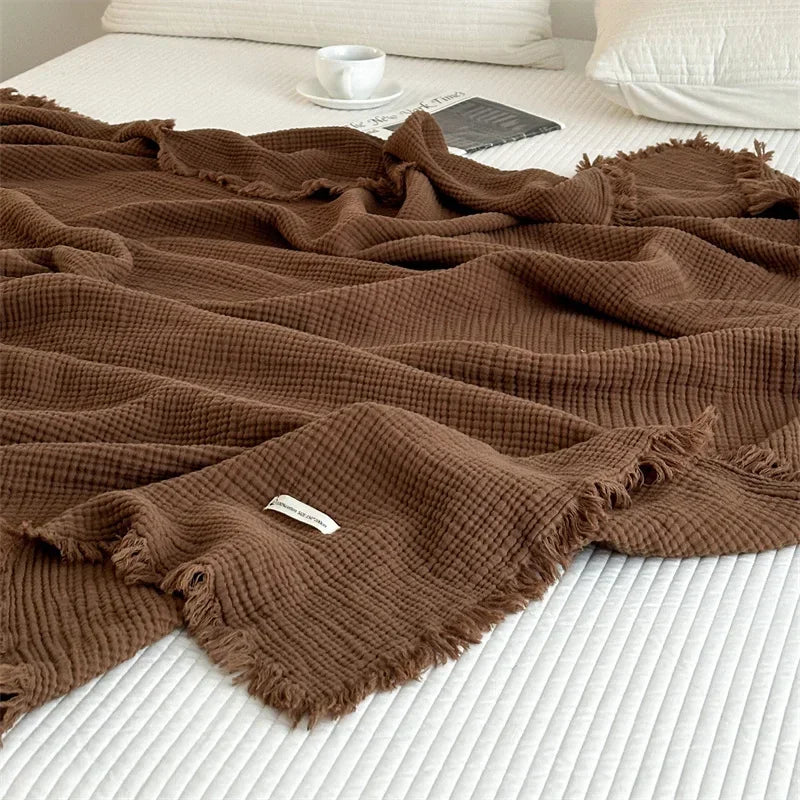 1pc Blanket 100% Cotton Sofa Towel Tassels Bed Linen Solid Color Shawl manta Skin-friendly Plaid Home Blankets