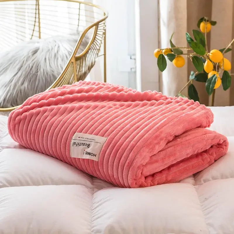 Blankets for Beds Solid Yellow Color Soft Warm 300GSM Plaid Square Flannel Blanket On the Bed Thickness Throw Blanket