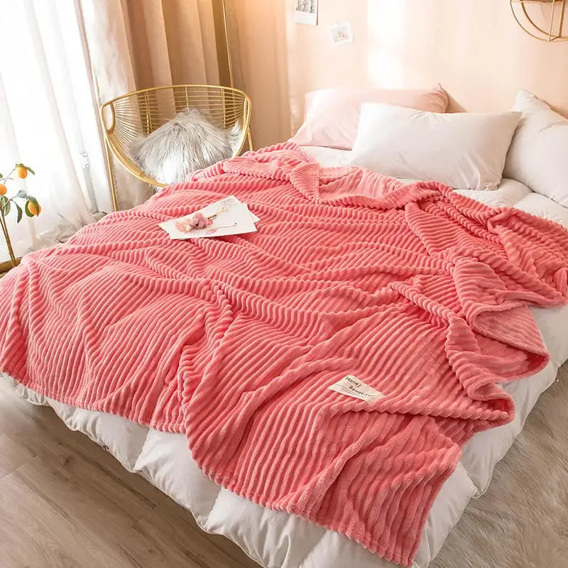 Blankets for Beds Solid Yellow Color Soft Warm 300GSM Plaid Square Flannel Blanket On the Bed Thickness Throw Blanket