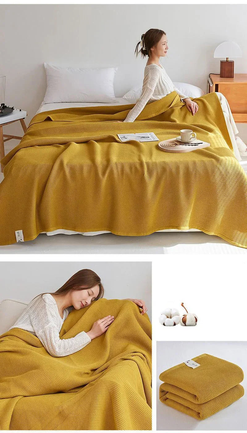 Solid Cotton Blanket for Bed Waffle Plaid Bedspread for Single Queen King Bed Sofa Blankets Throw Sofa Cover Sheet Summer Quilt