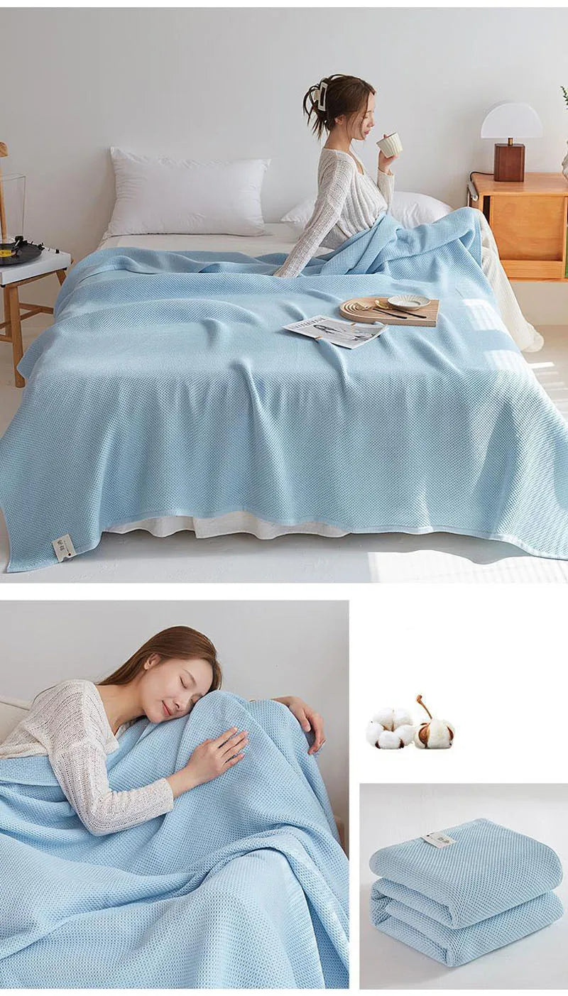 Solid Cotton Blanket for Bed Waffle Plaid Bedspread for Single Queen King Bed Sofa Blankets Throw Sofa Cover Sheet Summer Quilt
