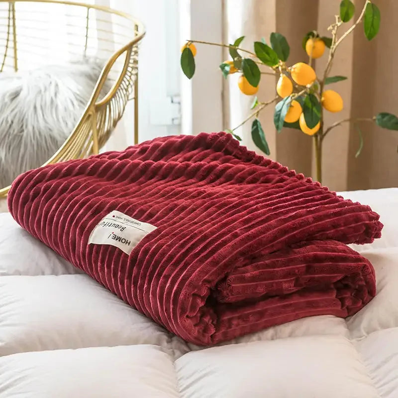 Blankets for Beds Solid Yellow Color Soft Warm 300GSM Plaid Square Flannel Blanket On the Bed Thickness Throw Blanket