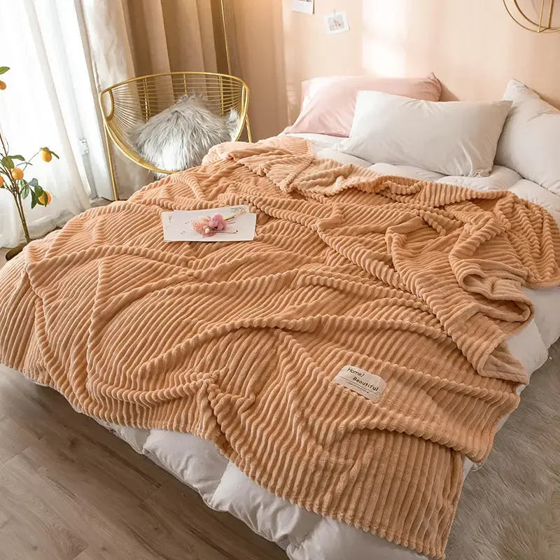 Blankets for Beds Solid Yellow Color Soft Warm 300GSM Plaid Square Flannel Blanket On the Bed Thickness Throw Blanket