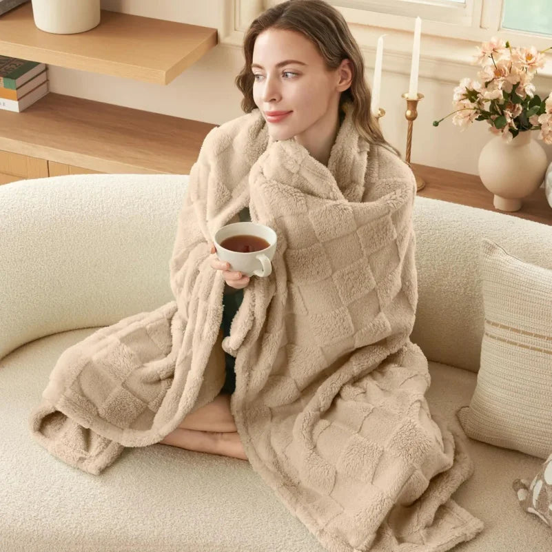 Super Soft Khaki Flannel Fleece Throw Blanket Buffalo Checkered Plaid Lightweight Warm Couch Bed Blanket All Season Christmas Ho