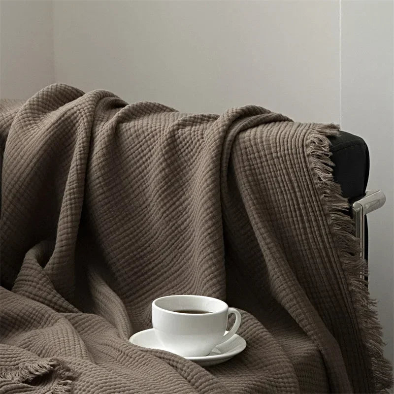1pc Blanket 100% Cotton Sofa Towel Tassels Bed Linen Solid Color Shawl manta Skin-friendly Plaid Home Blankets