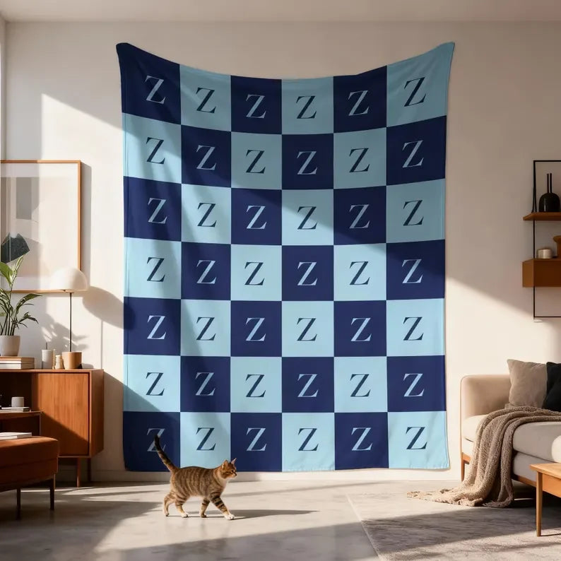 Grid Letter Blanket Plush Blanket Personalized Classroom Sofa Bedroom Blanket Home Decoration