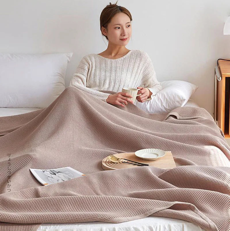 Solid Cotton Blanket for Bed Waffle Plaid Bedspread for Single Queen King Bed Sofa Blankets Throw Sofa Cover Sheet Summer Quilt