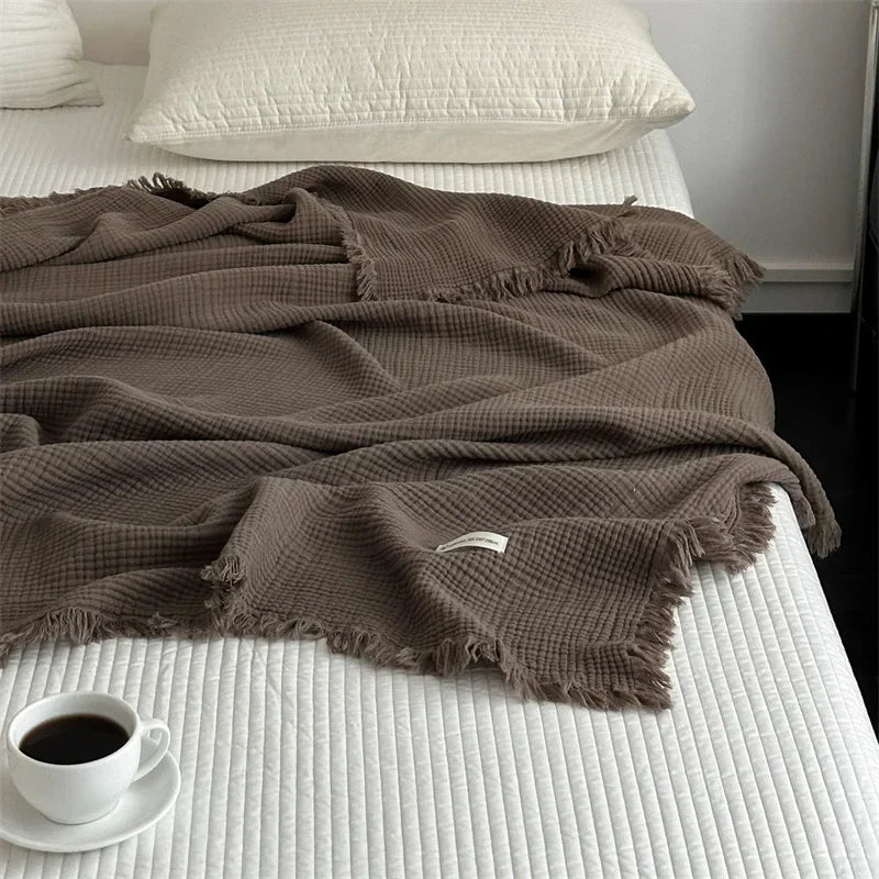 1pc Blanket 100% Cotton Sofa Towel Tassels Bed Linen Solid Color Shawl manta Skin-friendly Plaid Home Blankets