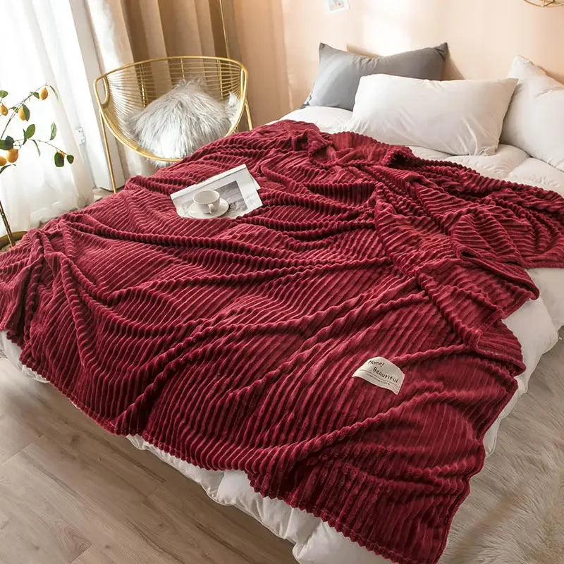 Blankets for Beds Solid Yellow Color Soft Warm 300GSM Plaid Square Flannel Blanket On the Bed Thickness Throw Blanket
