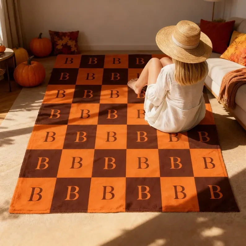 Grid Letter Blanket Plush Blanket Personalized Classroom Sofa Bedroom Blanket Home Decoration