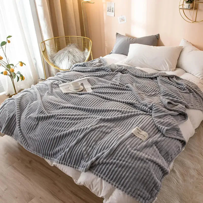 Blankets for Beds Solid Yellow Color Soft Warm 300GSM Plaid Square Flannel Blanket On the Bed Thickness Throw Blanket