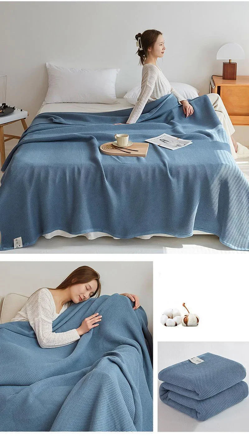 Solid Cotton Blanket for Bed Waffle Plaid Bedspread for Single Queen King Bed Sofa Blankets Throw Sofa Cover Sheet Summer Quilt
