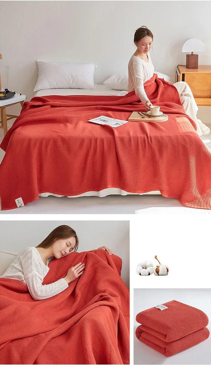 Solid Cotton Blanket for Bed Waffle Plaid Bedspread for Single Queen King Bed Sofa Blankets Throw Sofa Cover Sheet Summer Quilt