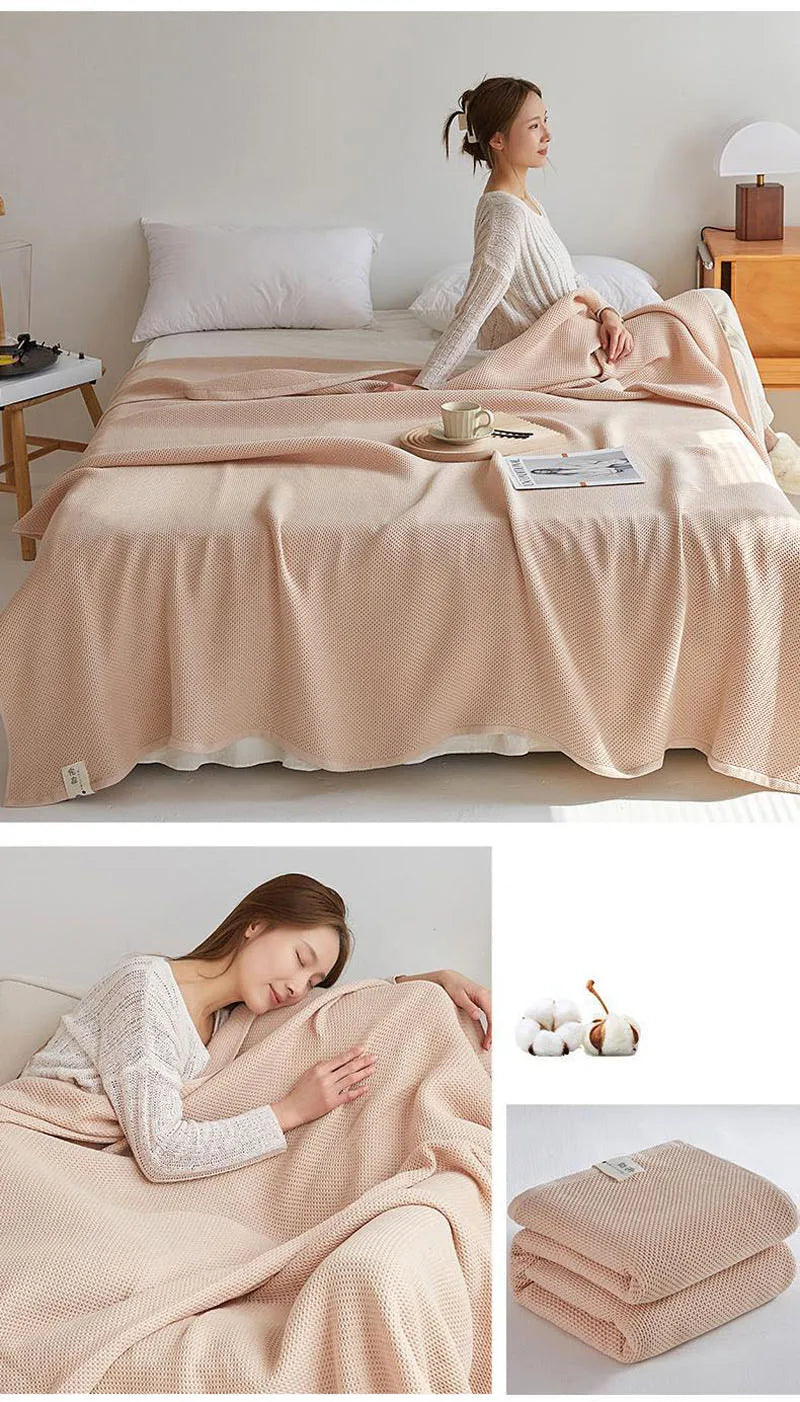 Solid Cotton Blanket for Bed Waffle Plaid Bedspread for Single Queen King Bed Sofa Blankets Throw Sofa Cover Sheet Summer Quilt