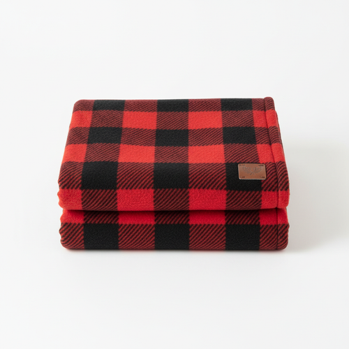 Classic red and black plaid blanket folded neatly